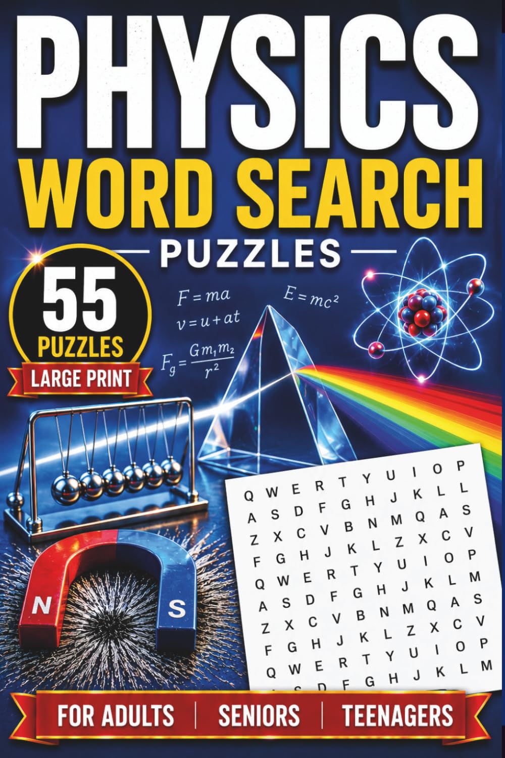 Physics Word Search Puzzles: Word Search Puzzle Book About Forces, Energy, Motion, Waves & More | Large Print | 55 Puzzles For Adults, Seniors & Teenagers | 6x9 Inch