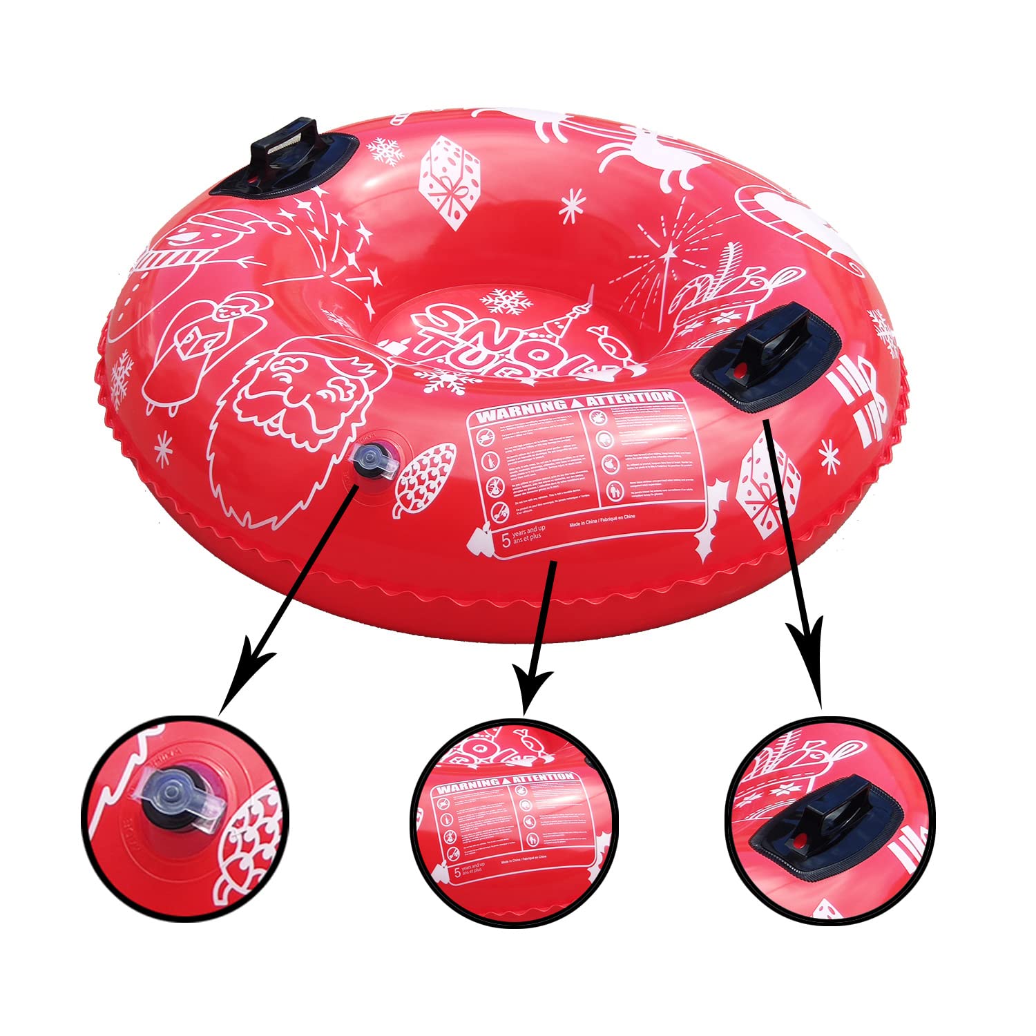 YJZQ Luge Gonflable Tube Siège de Ski Robuste Tube à Neige Sport Hiver Traîneau Pliable Cercle avec poignées pour Enfants et Adultes Dia 94CM Coloré
