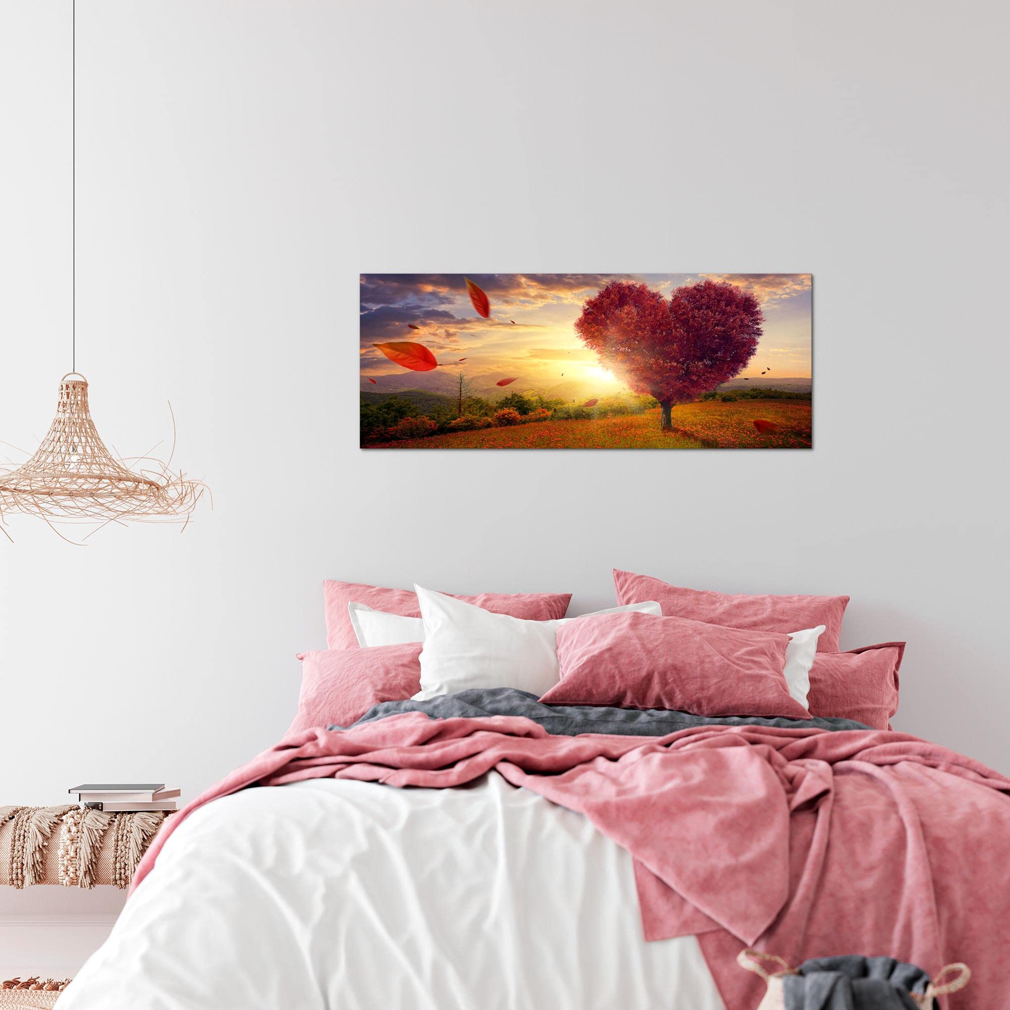 Quadro Murale Runa Art 5 Pezzi – Autunno Vintage Con Albero E Cuore Turchese, Tessuto Non Tessuto, 110g/m², Made In Germany - 2
