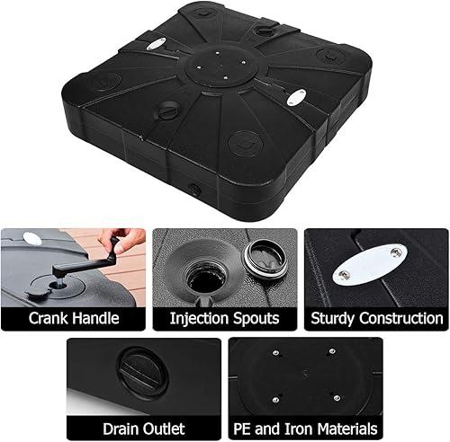 Miniatura 6 de Tangkula Base de sombrilla de patio con ruedas, peso relleno de arena húmeda de 260 libras, placa base cuadrada resistente para sombrilla con barra