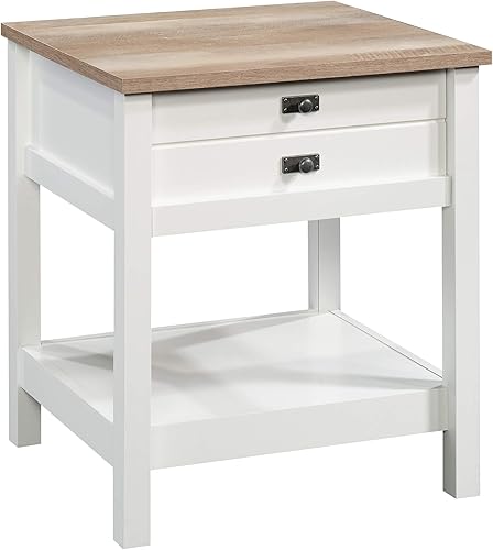 Sauder Mesita de noche Cottage Road, estilo granja, blanco suave con parte superior de roble Blanco suave,Roble místico