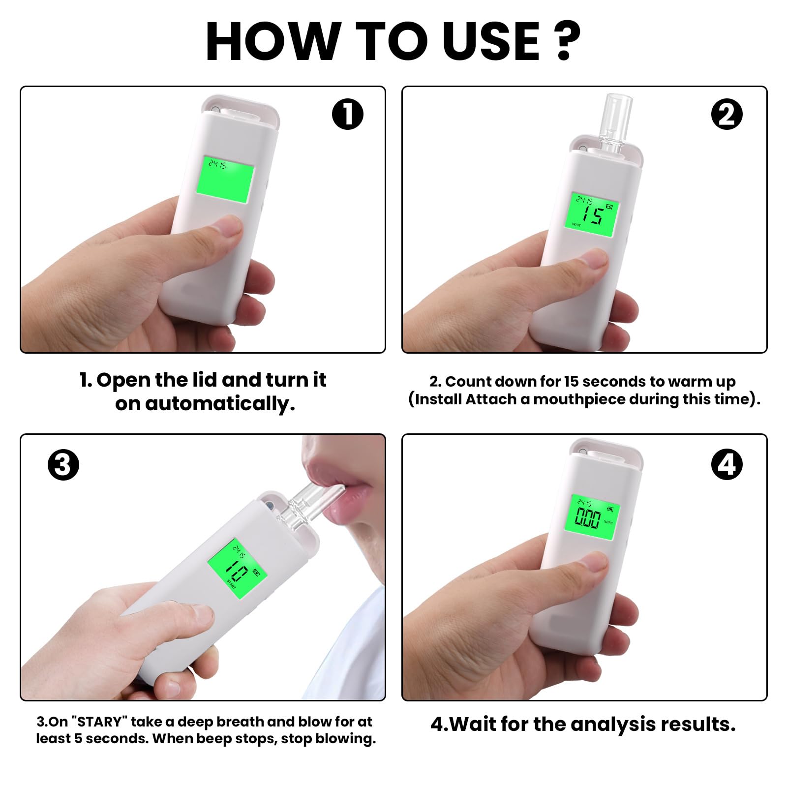 ERICAT Alcootest Portable, Éthylotest sans Contact avec Écran D'affichage, Mesure Rapide Et Embouts Remplaçables, Arrêt Automatique Et Facile À Nettoyer, pour Les Réunions De Famille