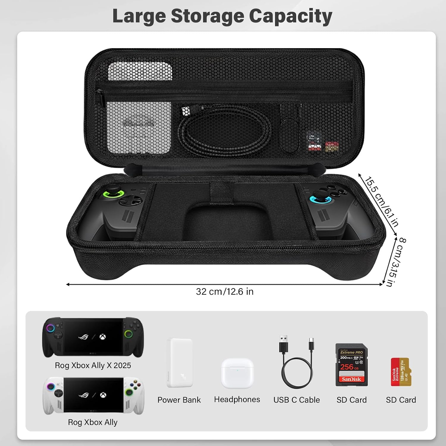 CheerBall Carrying Case Compatible with ASUS ROG Xbox Ally /Xbox Ally X 2025, EVA Hard Shell Protective Travel Bag, Shockproof Storage for Console & Accessories image 3