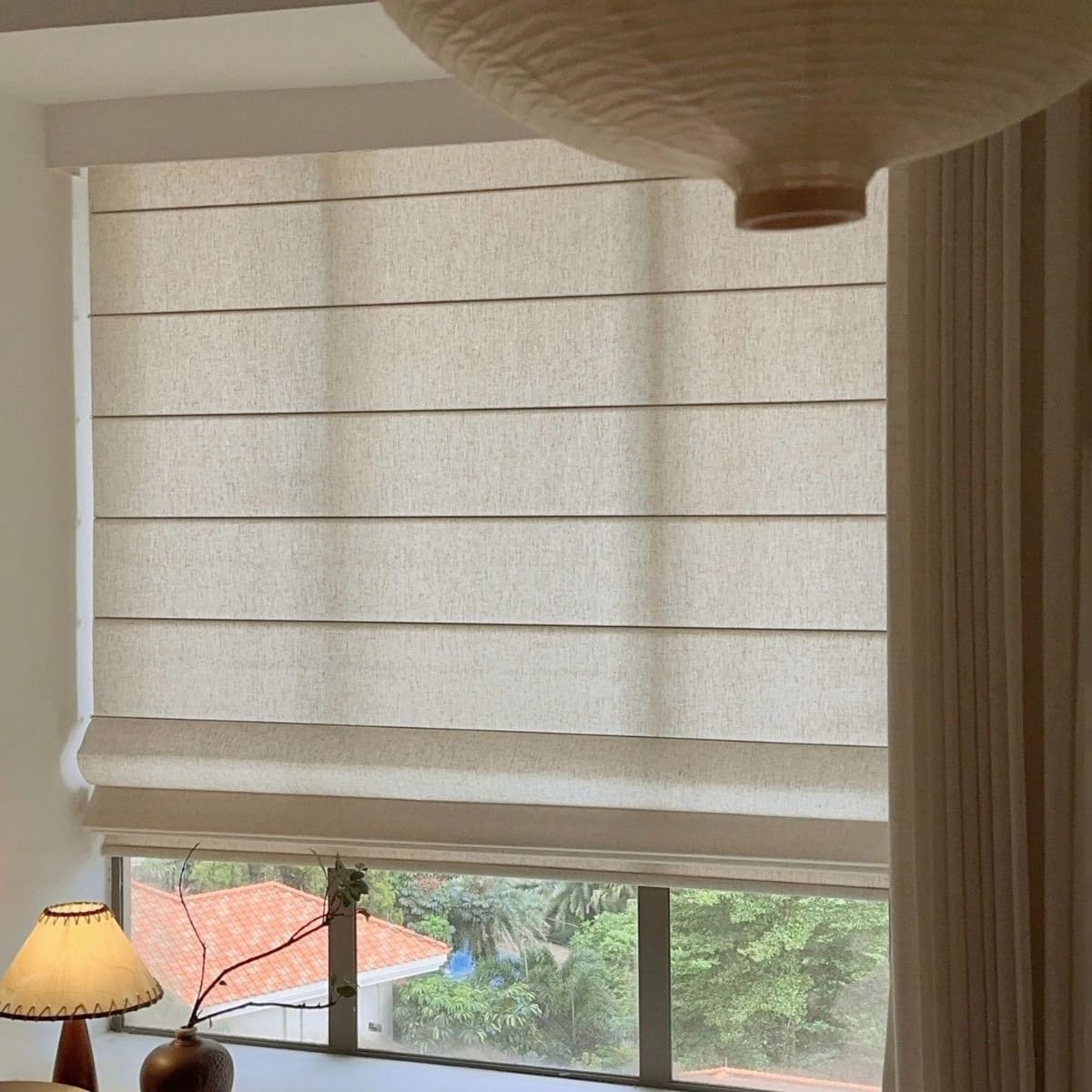 ピュアリネンナチュラルファブリックローマンブラインド - 屋内ウィンドウ用ブラインド、ローマンウィンドウシェード取り付け簡単、様々な