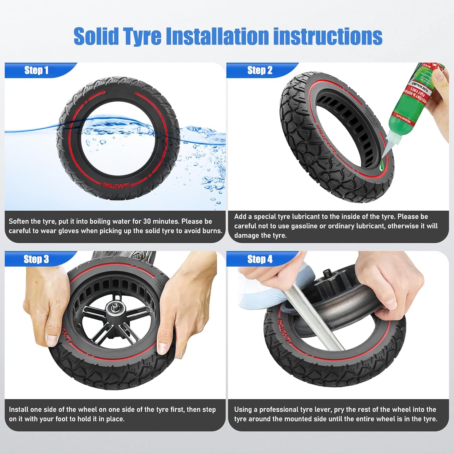 10X2.125 Off Road Tire for Electric Scooter, 10 Inch Solid Rubber Tires Compatible with Ninebot F20/F30/F40/F65, Tubeless Solid Tiyes for Electric Scooter, Red or Colorful 2PCS (Red)