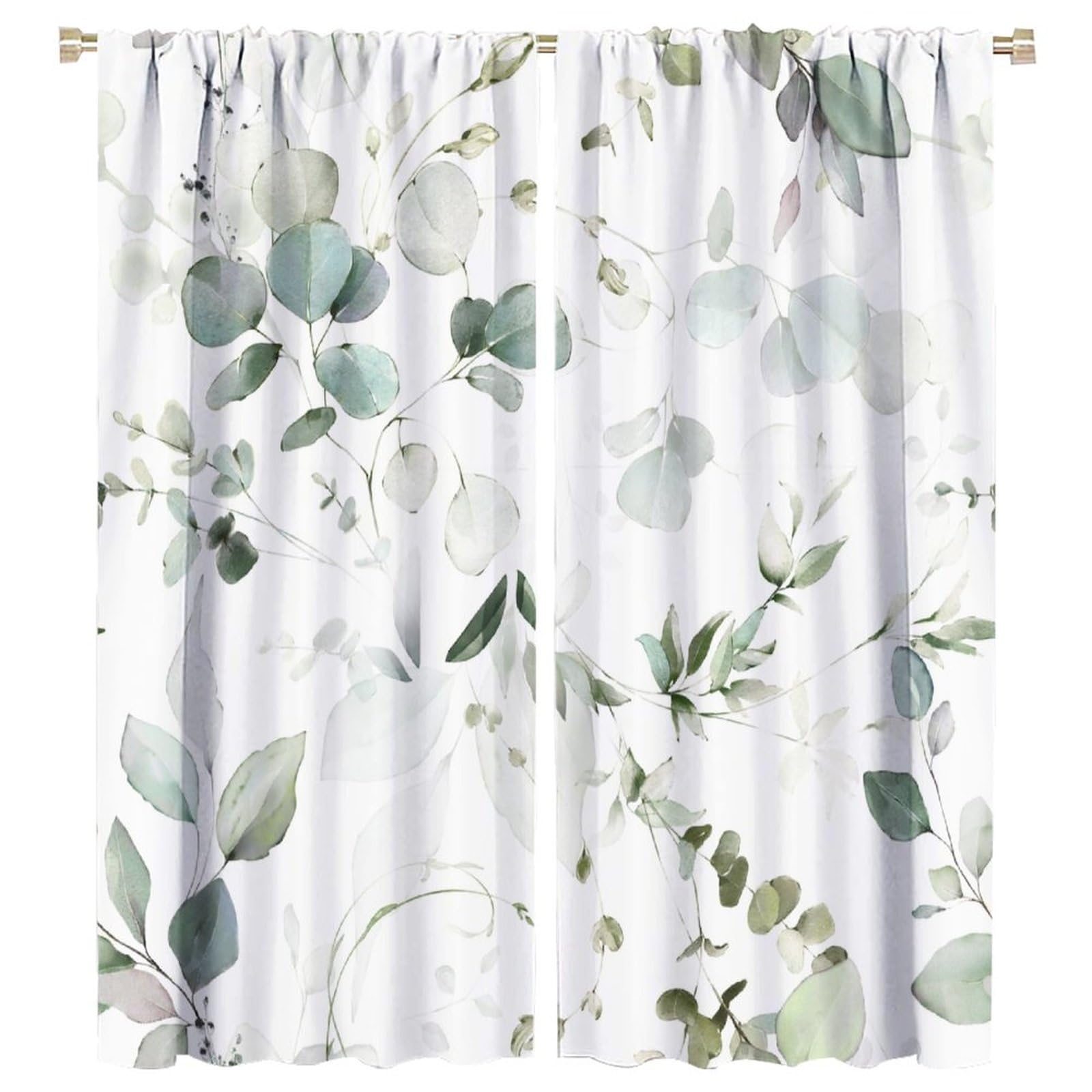 Eucalyptus Curtains Green Leaves Branches Spring Botanical Blackout Print Rod Pocket Window Drapes for Bedroom Living Room 55x63in