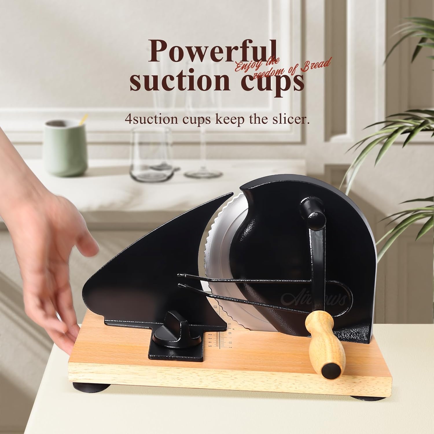 Manual Bread Slicer for Homemade Bread,Even Slicing Thickness-Adjustable Slices,Sourdough Slicer with Scale Lines&SuperStrong SuctionCup Fixation (Black-Guide)