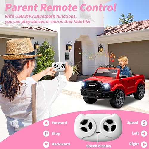 Miniatura 6 de Dodge Ram 2500 - Camión eléctrico con licencia de 12 V para niños, con control remoto, luces LED, música MP3 y almacenamiento trasero, automóvil