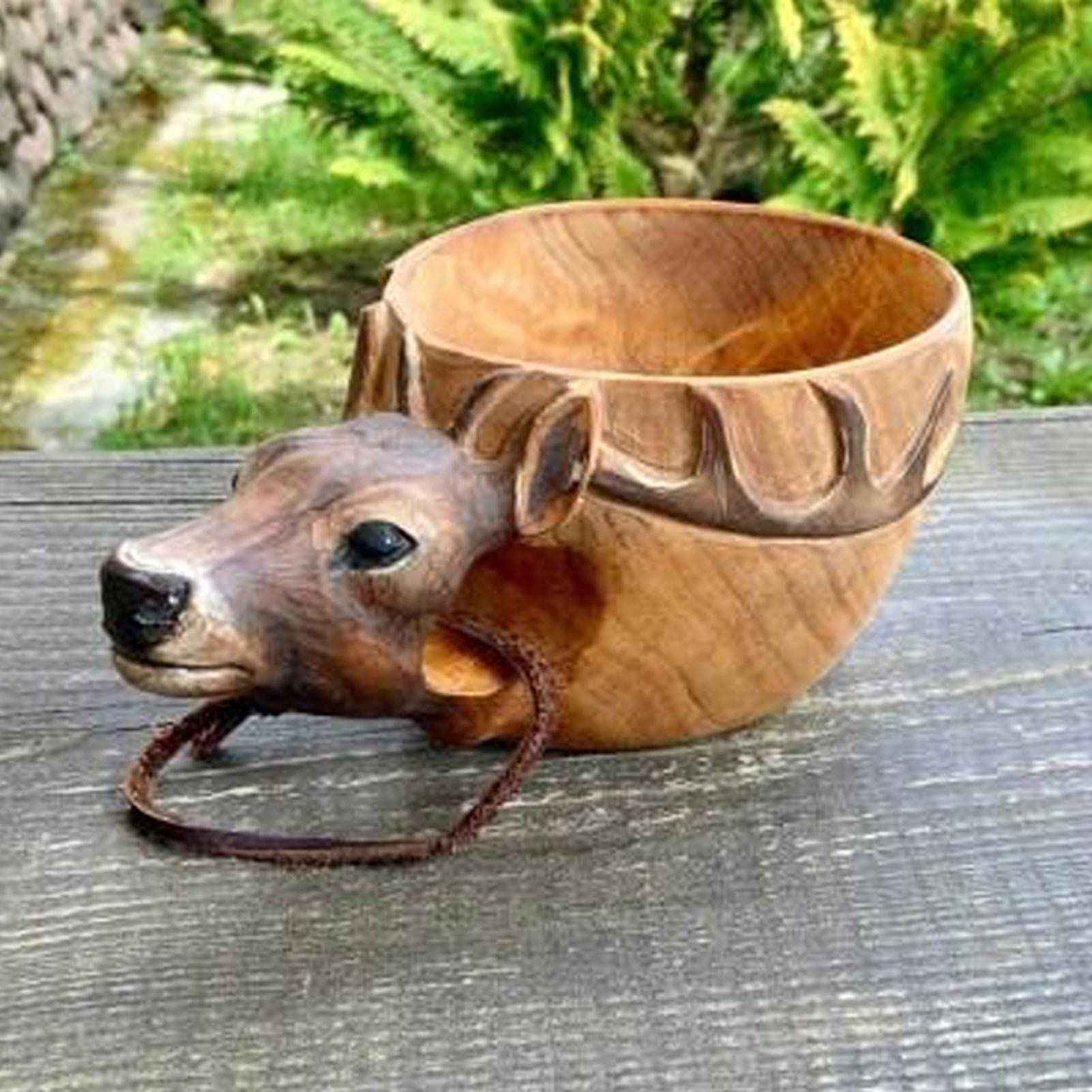 ソウルオブシベリア　ククサ　kuksa Kuksa Copo de madeira esculpido à mão – Copo de cabeça de animais