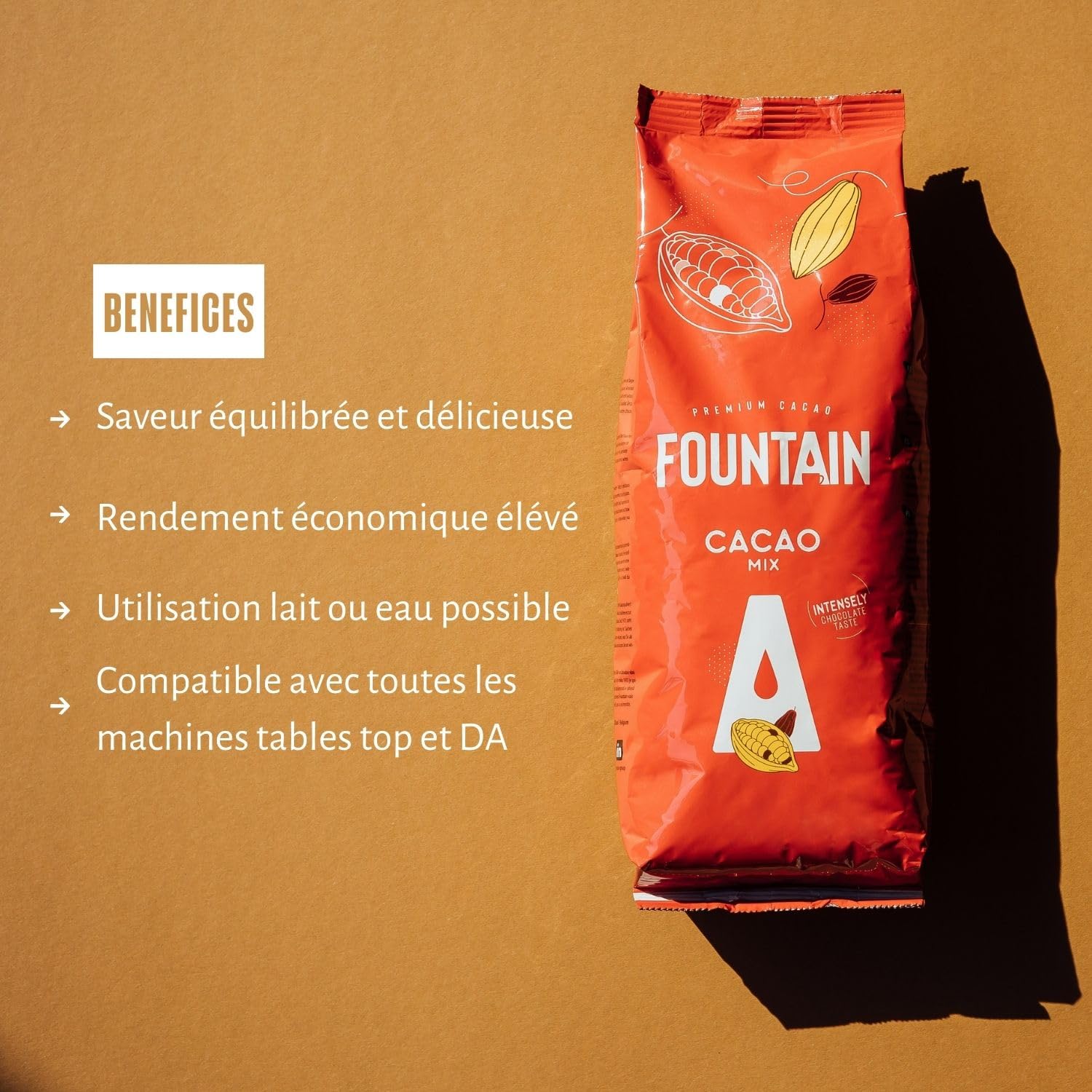 Fountain - Cacao en poudre - Compatible avec toutes les machines tables top et les distributeurs automatiques, à mélanger avec de lʼeau ou dulait - 1 KG