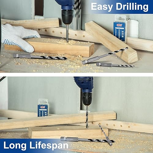 Miniatura 6 de SALI Brad Point - Juego de 20 brocas de acero al carbono de 18 pulgadas con vástago hexagonal de 14 pulgadas para madera dura, madera contrachapada,