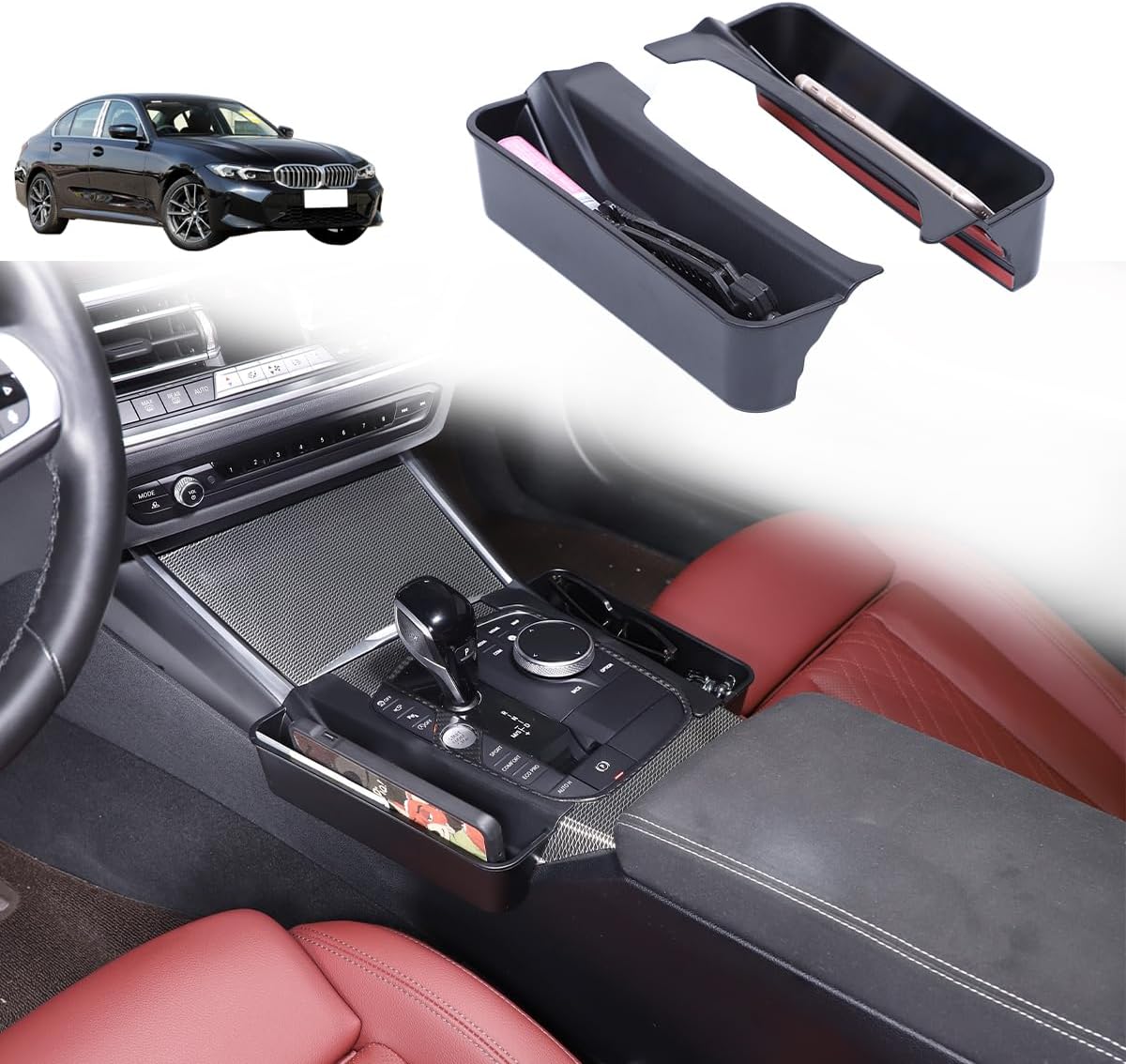 Car Shifter Storage Box, Gear Shift Console Side Tray Organizer Compatible with BMW 3 Series G20 2020-2025,Center Console Gear Shift Organizer Tray,Interior Storage Box Accessories