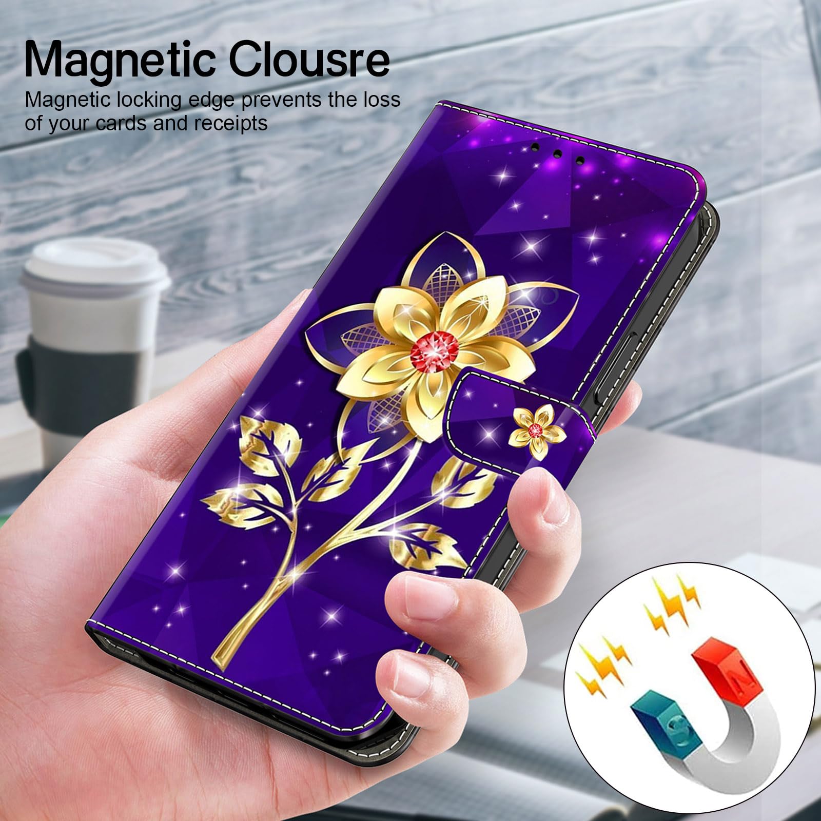 KEDBBAO Custodia a portafoglio per Google Pixel 4A, in pelle, per Google Pixel 4A, con chiusura magnetica, motivo a portafoglio, per Pixel 4A, fiori dorati