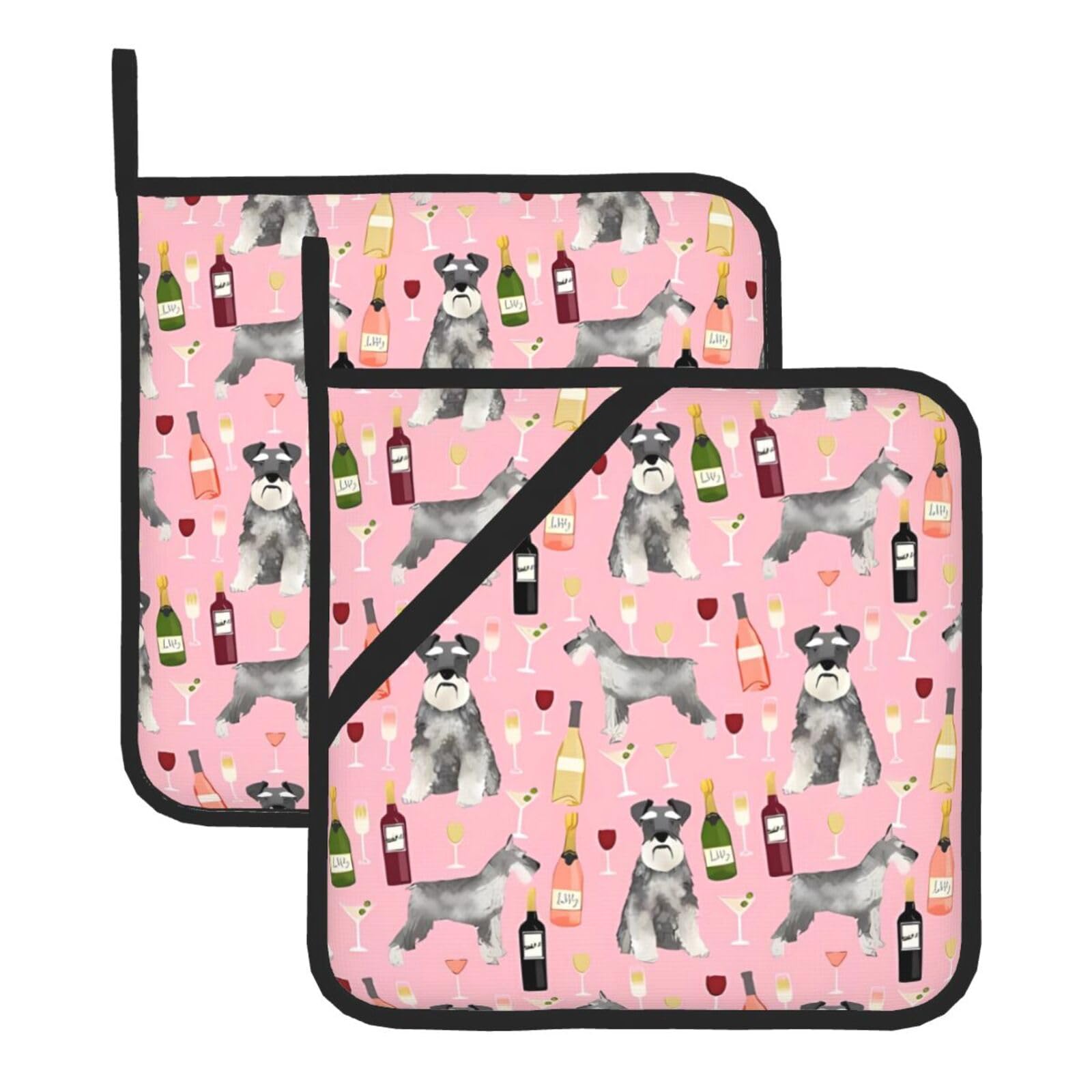 HJFCZH Schnauzer Prints Square Hot Pads for Kitchen - Waterproof Heat Resistant Potholders, Thick Trivet Covers with Hanging Loops, Oven & Grill Dish Protectors (2-Pack)