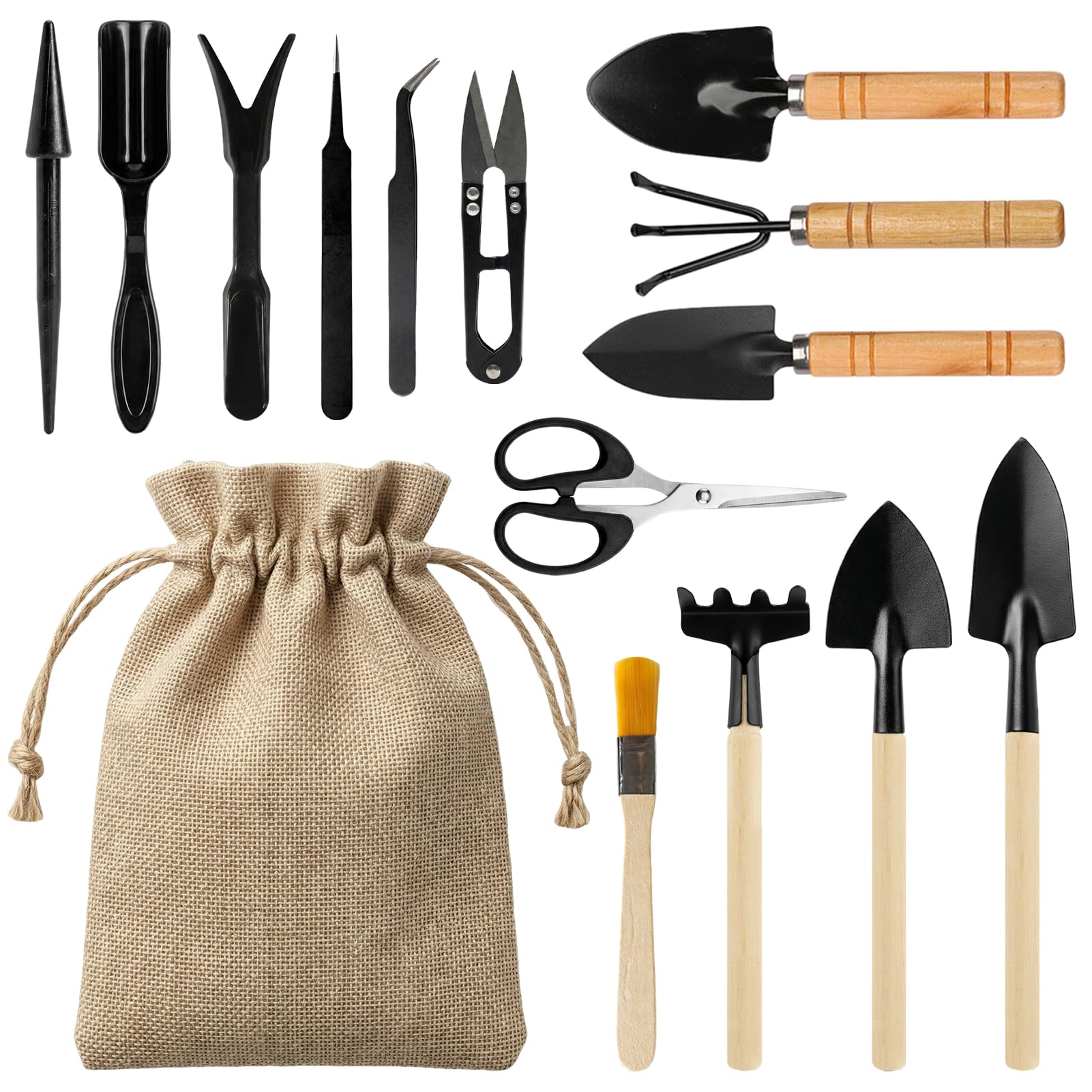 Bonsai Tools, Mini Gardening Tools Set for Succulent Plant Transplanting, Small Fairyland Garden Plant Care for Digging, Transplanting and Weeding, Indoor & Outdoor (Bonsai Tools 15pcs)