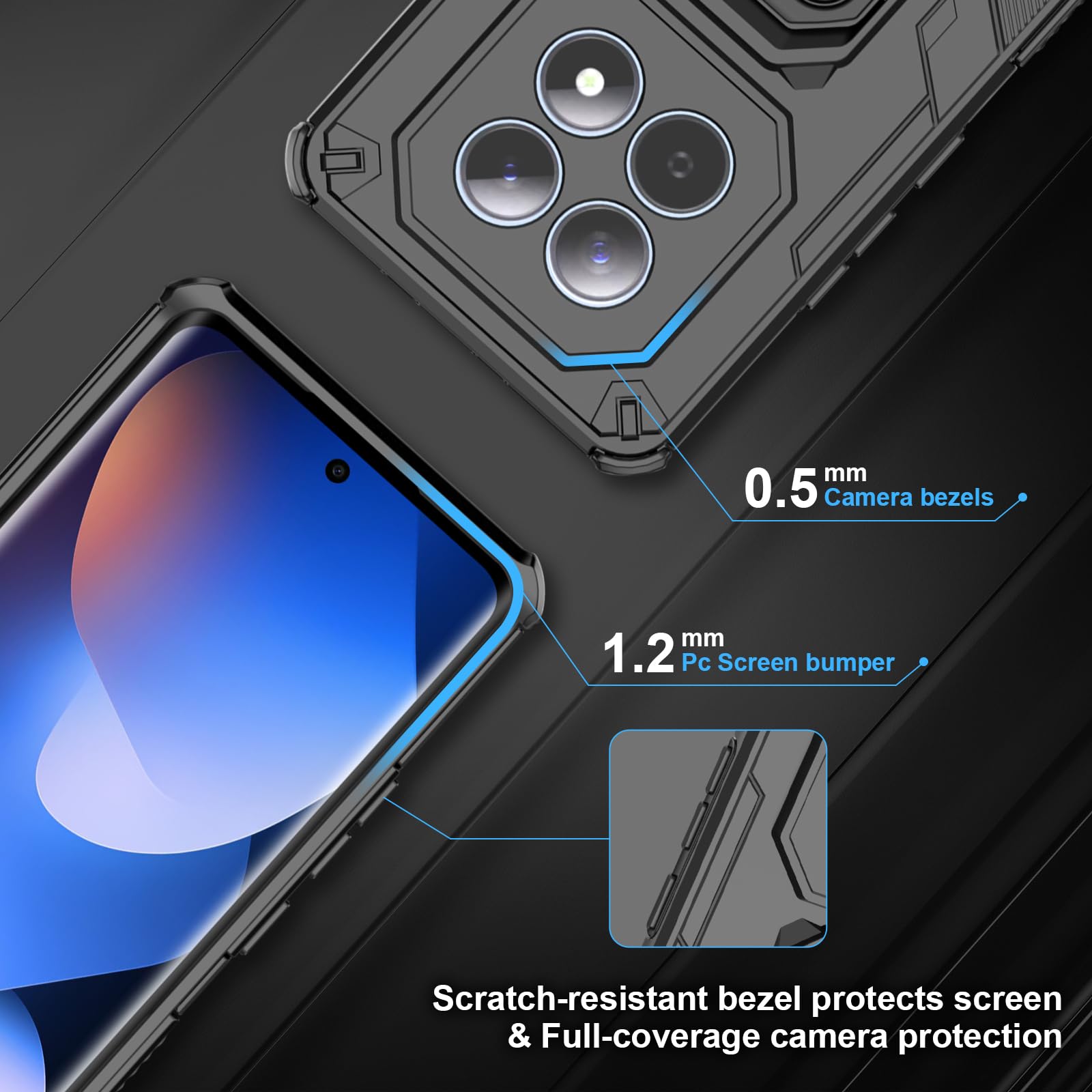 Funda para Xiaomi Redmi Note 15 Pro 5G, Carcasa Antigolpes con Soporte anular metálico, Case Protectora de Grado Militar, Azul — view 816