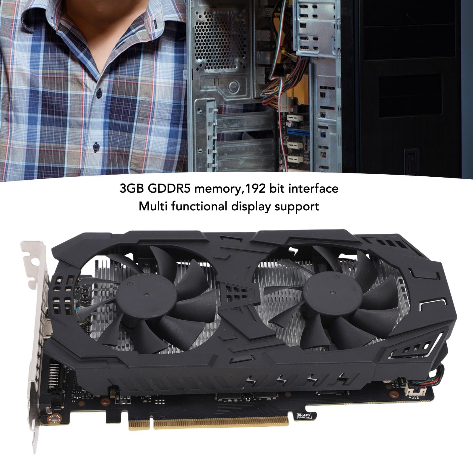 Gugxiom Karta Graficzna GDDR5 192BT PC Gaming Karta Graficzna, 3GB 3072 MB GPU PCIE 3.0 X16 z Wyjściem DVI HD Displayport dla Komputerów Stacjonarnych