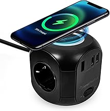 HOMEPROTEK Multiprise Cube - Chargeur sans Fil, Rallonge Multiprise USB avec 3 Prises, 1 USB-A, 2 Type C et Bloc de Charge, Station de Charge Multiple avec Interrupteur pour Domicile et Bureau (Noir)