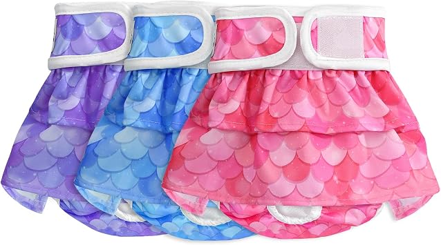 SlowTon Washable Dog Diapers, 3 Pack No Leak Comfortable Doggie Diaper Dress Skirt with Adjustable Snap Buttons for Girl, Reusable Female Dog Diapers Panties for Heat Period Excitable Urination
