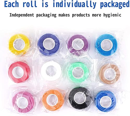 Miniatura 7 de Paquete de 24 vendajes cohesivos autoadhesivos de 1 pulgada x 5 yardas, cinta de primeros auxilios, cinta autoadhesiva elástica, atlética, cinta