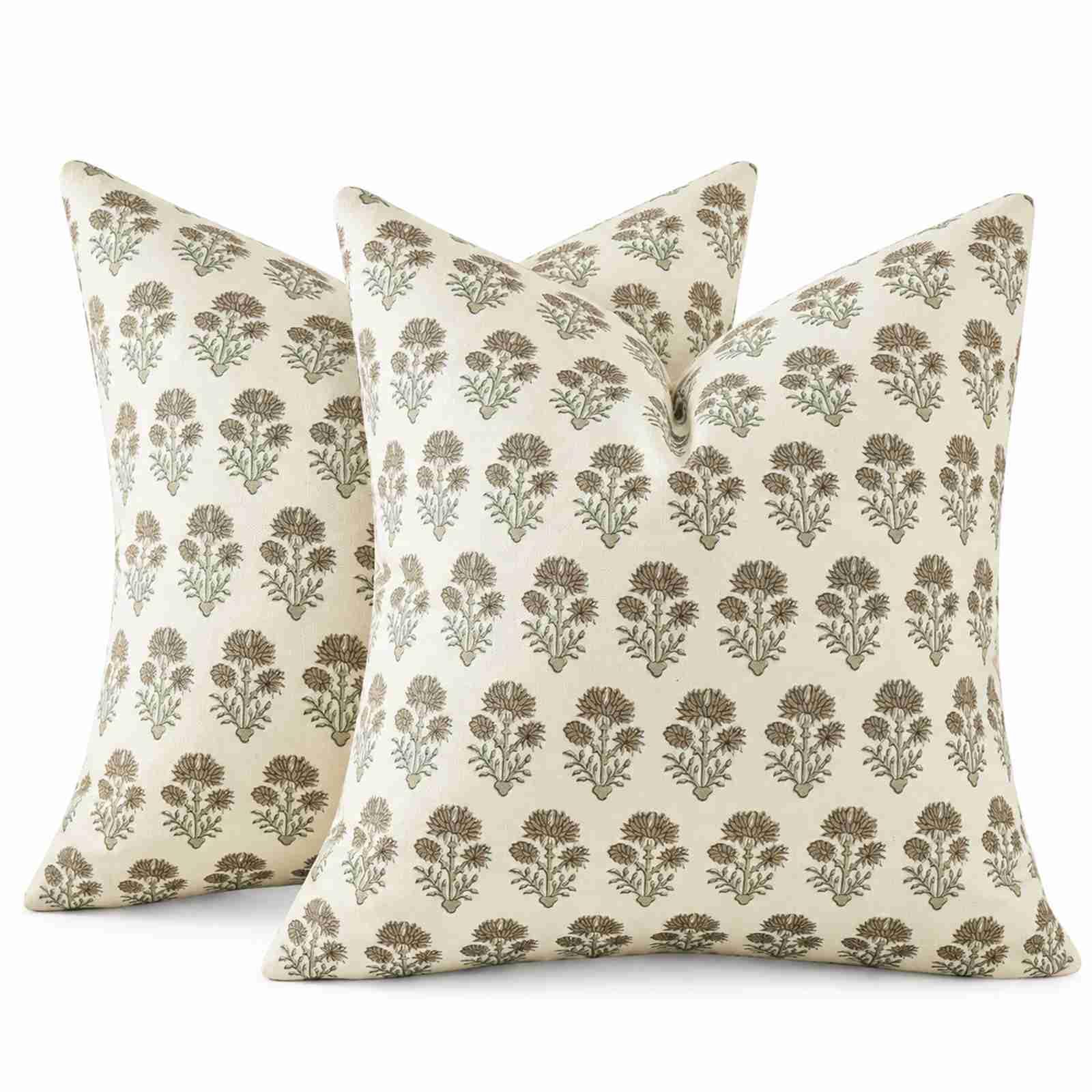 Square Floral Cushion Covers 45 x 45 cm, Yellow Vintage Decor, 2-Pack