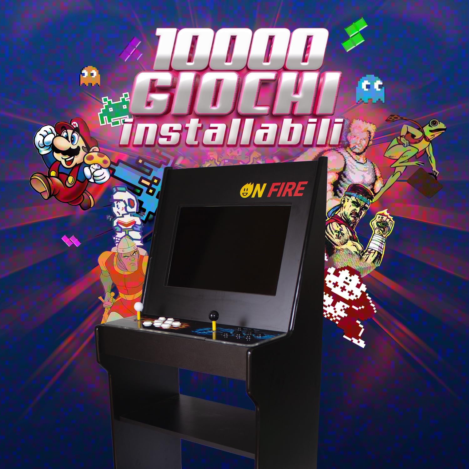 ONFIRE GAMES | Cabinato Arcade Made In Italy | Retro Console Con 10.000 Giochi | Console Amarcord Da Assemblare | Schermo da 22" e controlli arcade a 6 tasti personalizzabili