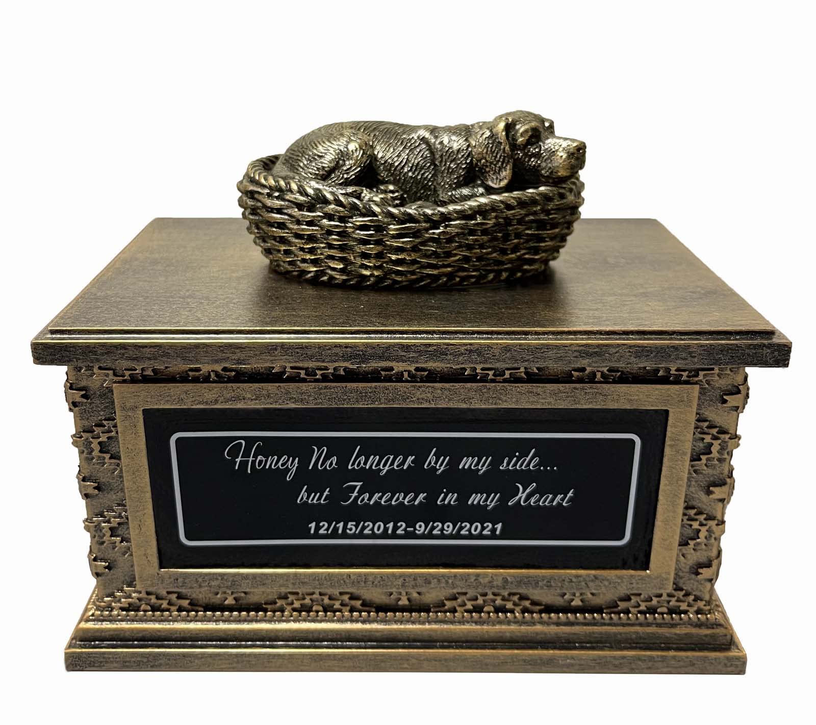 Urn for Ashes Memory Cremation Box Loss Keepsake Gift for Dog and Cat Memories Statue with Personalized Metal Plate (We do not Provide Customized Service)