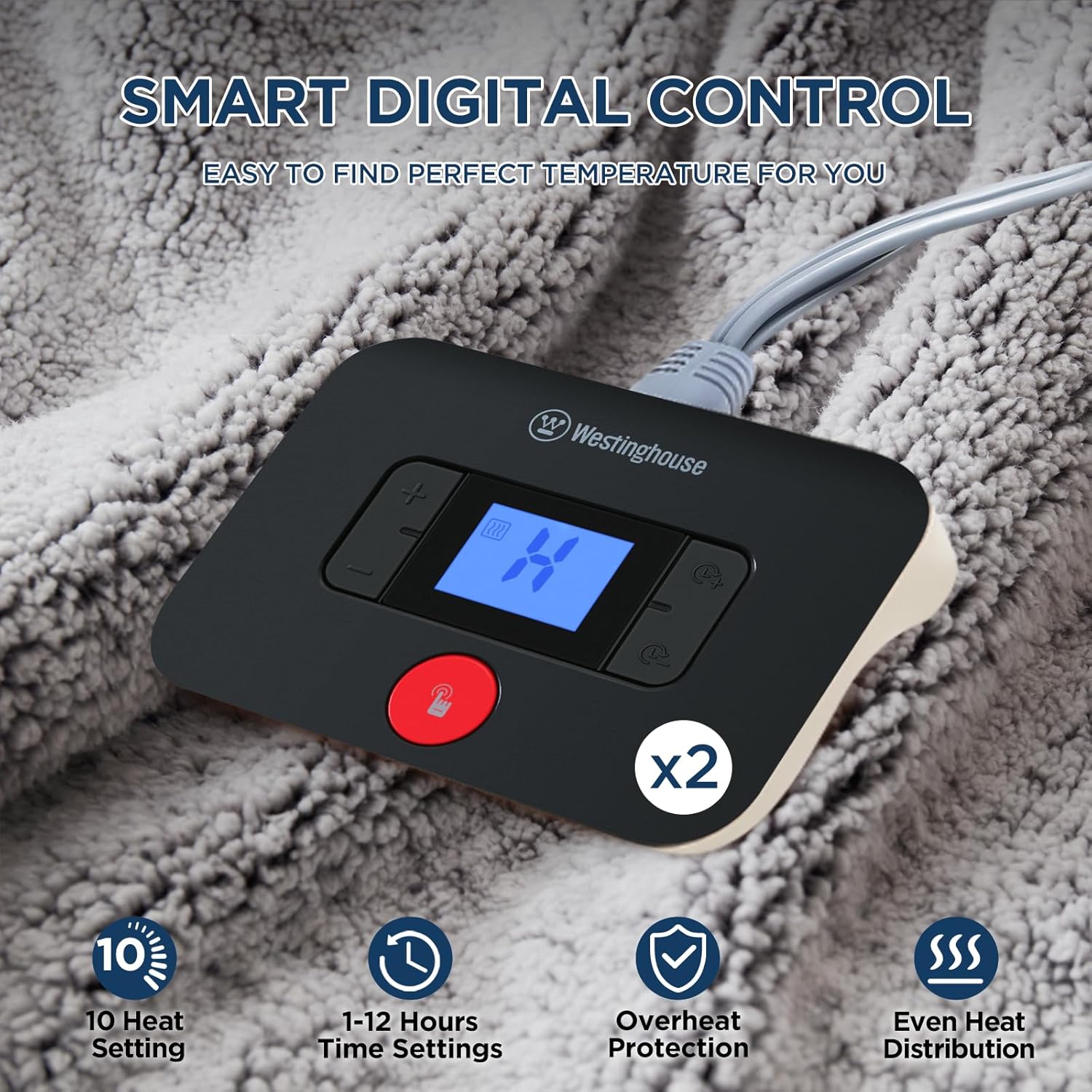 Westinghouse Electric Blanket Queen Size, Soft Plush Sherpa Heated Blanket with 10 Heating Levels & 1-12 Hours Auto-Off, Machine Washable, 84x90 inches, Charcoal - Image 2