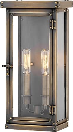 Hinkley Hamilton Medium Wall Mount Outdoor Lantern, Brass Material, Clear Glass, Heritage, Dark Antique Brass Finish