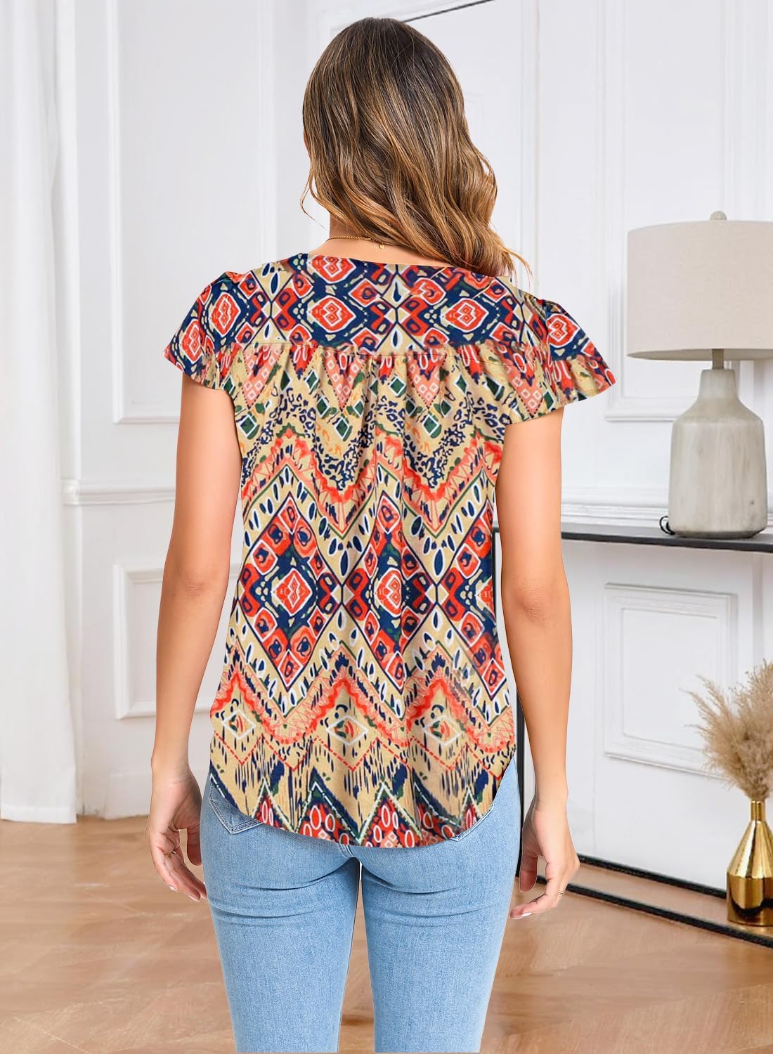 Womens Summer Tops Blouses Ruffle Crew Neck Short Sleeve Chiffon Dressy Casual Work 2025 Trendy Shirts - Image 5