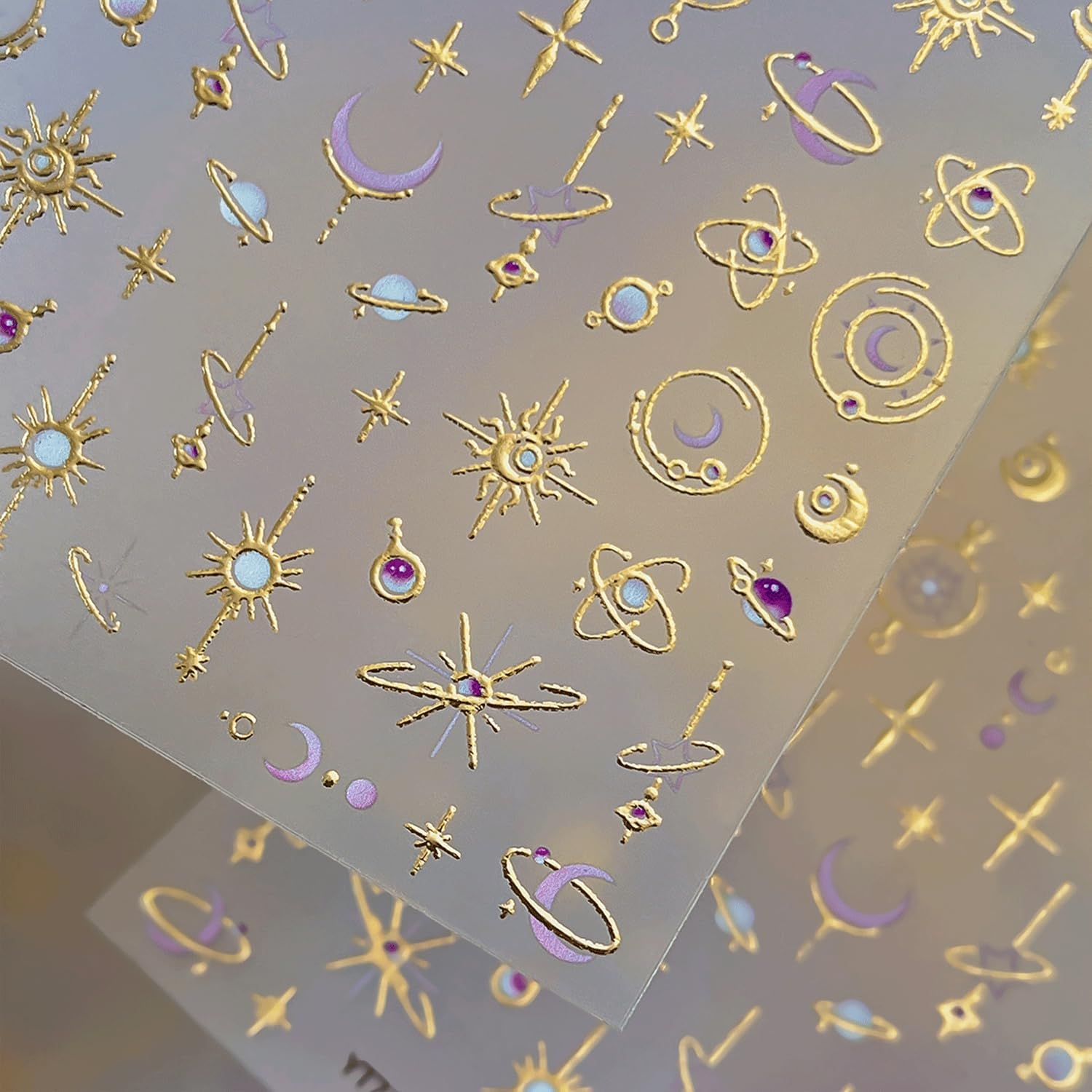 Gold Nail Stickers Moon Star Nail Stickers for Nail Art 5D Embossed Nail Art Stickers Gold Star Nails Decals Retro Nails Design for Women DIY Decor Manicure Accessories