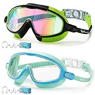 2 Pack Swim Goggles for Kids, No Leak Anti-Fog Anti-UV Swimming Goggles for Boys Girls Children 4-14