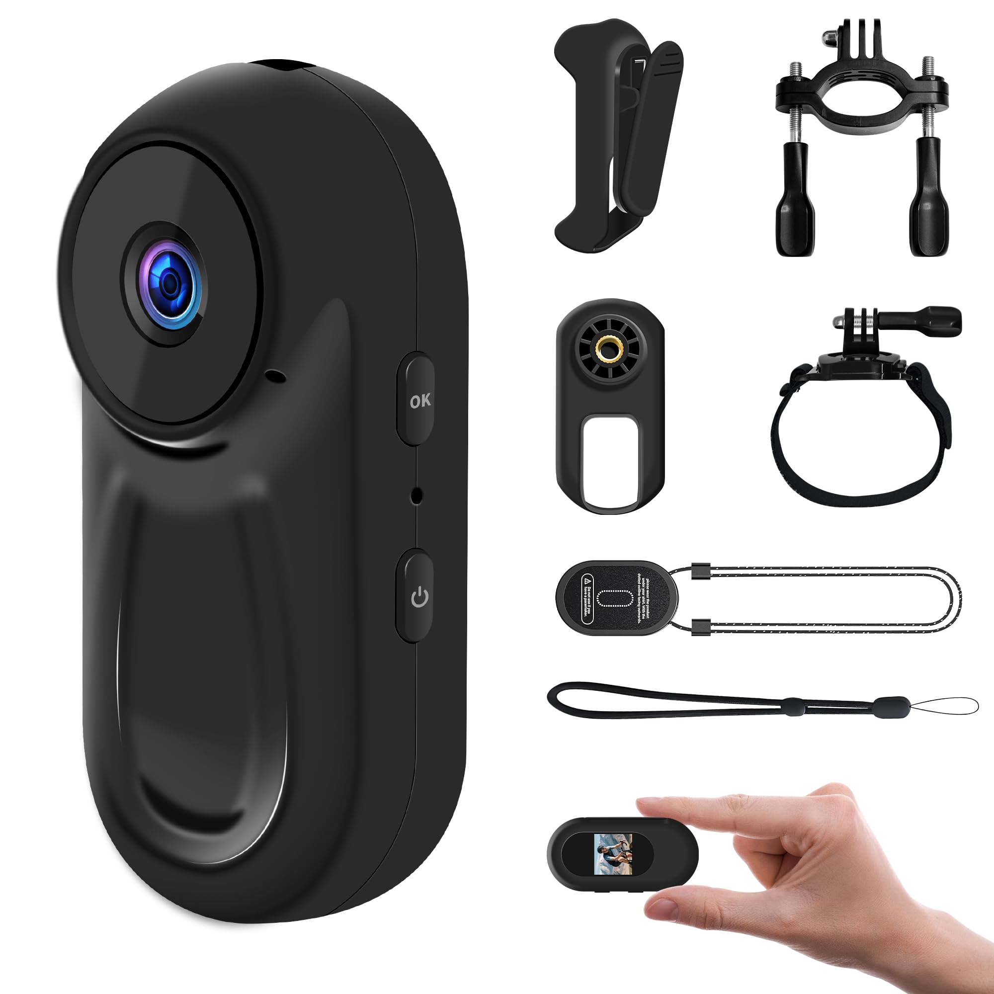 NinjaCam Mini Caméra Sport 4K WiFi, 360° Camera Vlog, Caméra d'action pour Casque de Moto, Bodycam Portable Étanche jusqu'à 30M, Accessoires Multifonctionnels