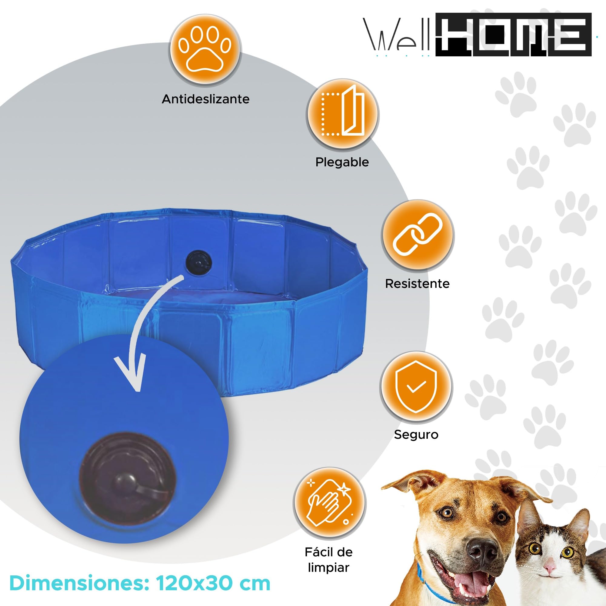 WELL HOME MOBILIARIO & DECORACIÓN Piscina Desmontable para Mascotas Ø120x30cm Azul Antideslizante
