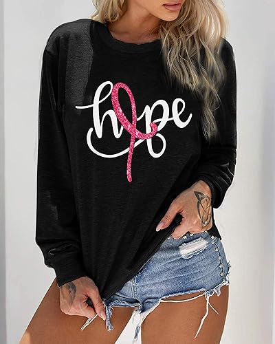 Miniatura 6 de ALLTB Camisas de cáncer de mama para mujer, sudadera de cinta rosa, camiseta de concientización sobre la lucha contra el cáncer, camiseta casual de