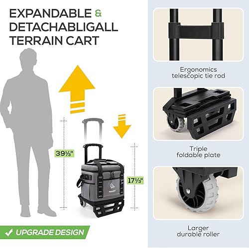 Miniatura 3 de TOURIT Hielera portátil plegable para 50 latas con espacio de 29 litros y carrito todoterreno reforzado con ruedas, fácil transporte, baúl de hielo