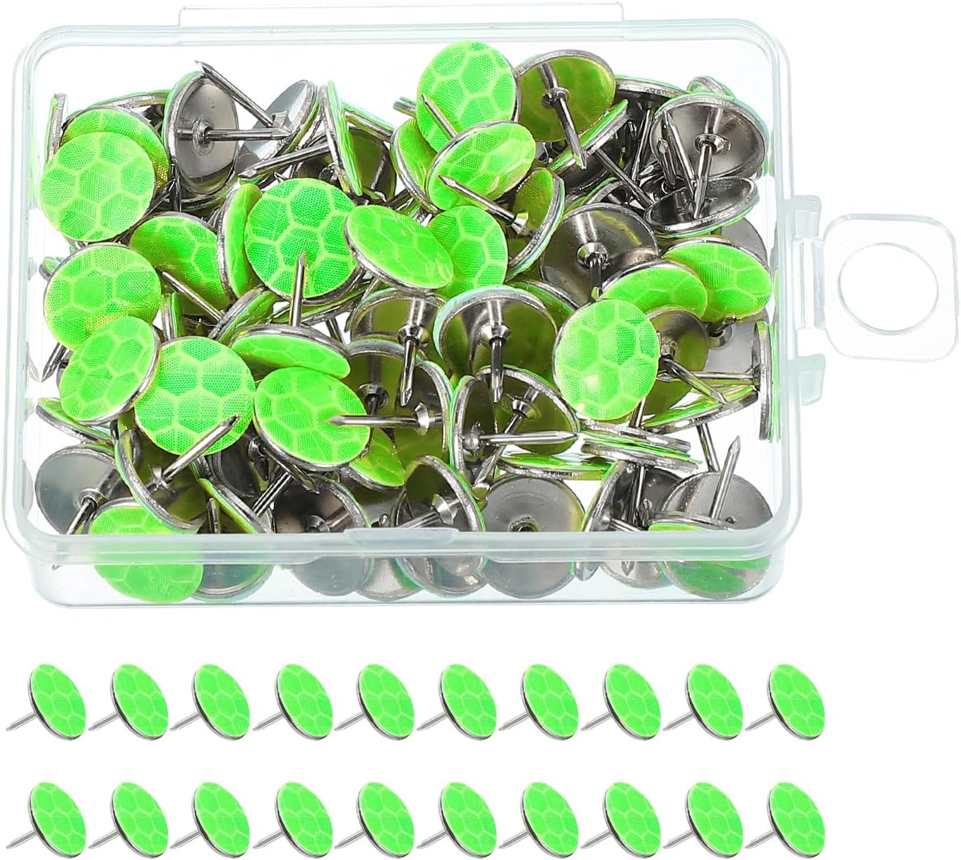 PATIKIL Reflective Tack Trail Marking Tacks, Glow Tacks Reflective Thumb Tacks for Hunting Hiking Camping Tree Stand Green Pack of 100