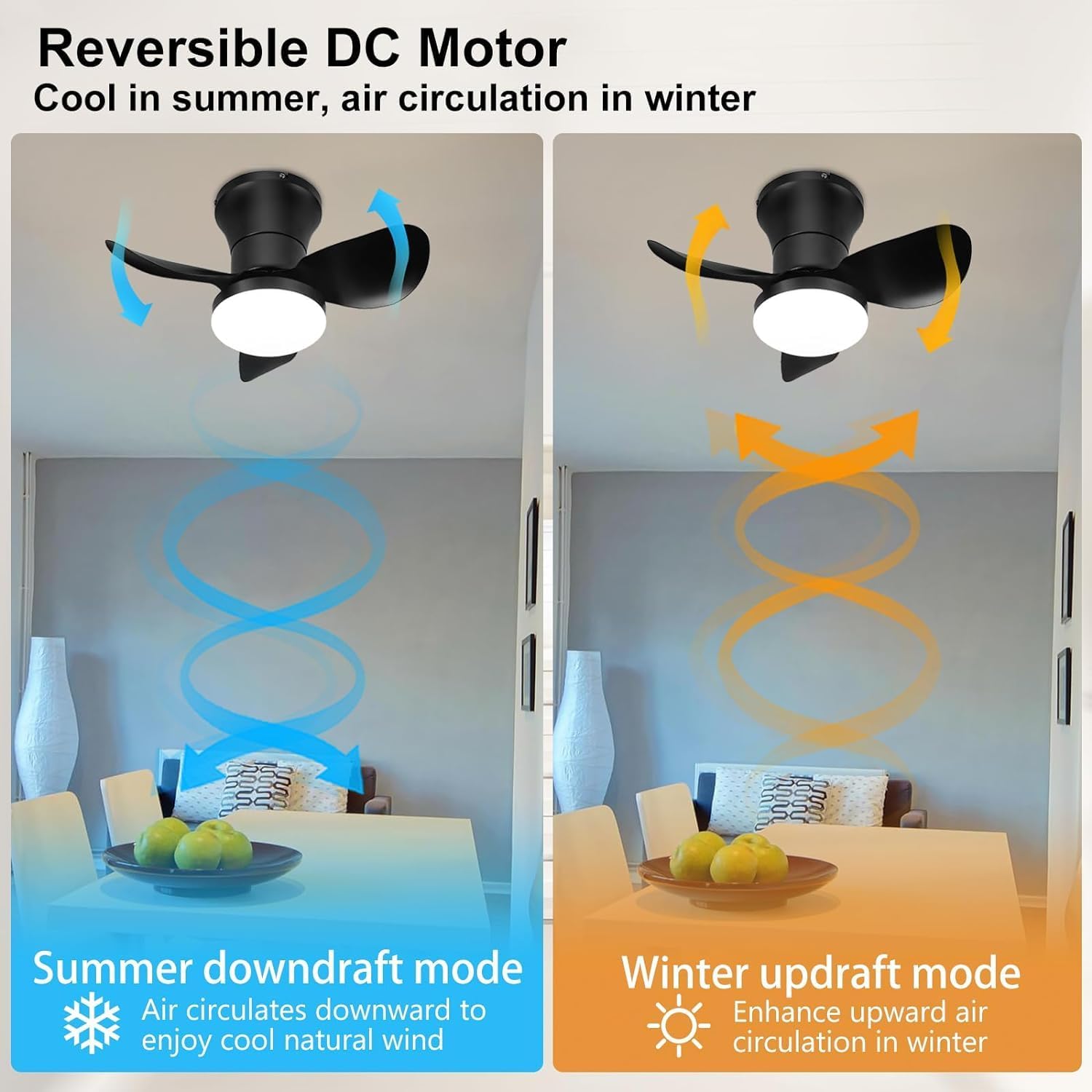 Reversible DC motor modes for summer and winter
