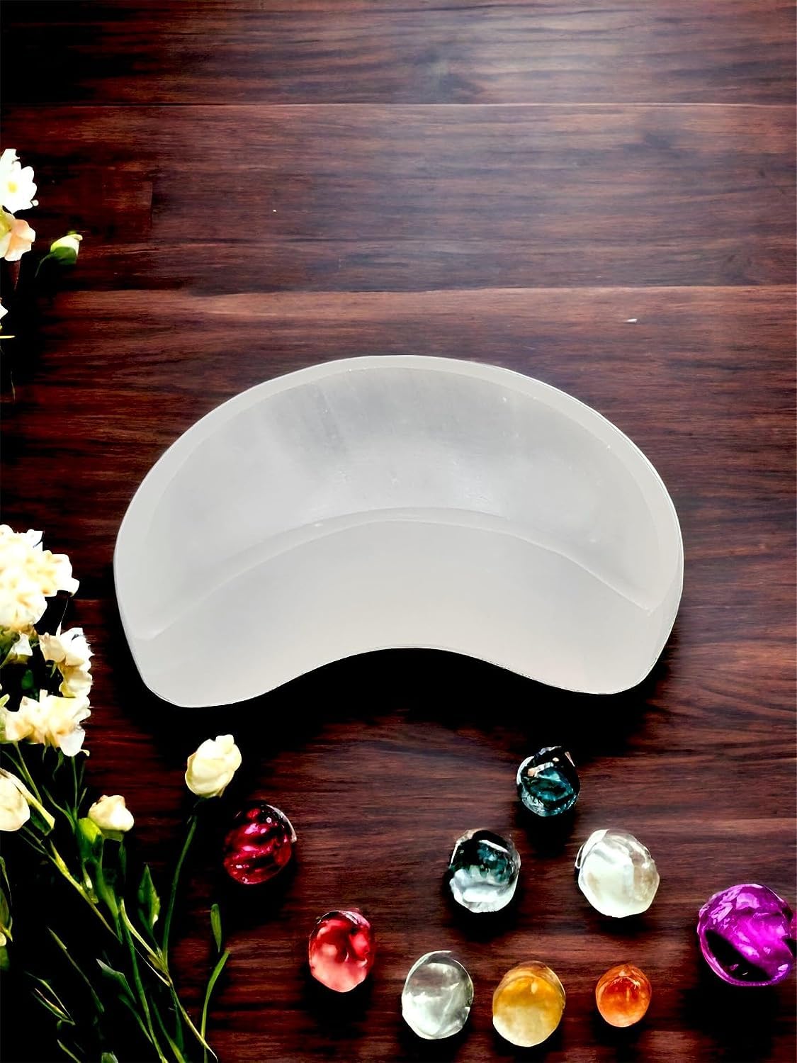 vingardium leviosa Selenite Crystal Charging Bowl Moon Shape Handmade Natural White Ritual Altar Cleansing Tumble Stones Meditation Home Decoration Gift 10cm - Image 4
