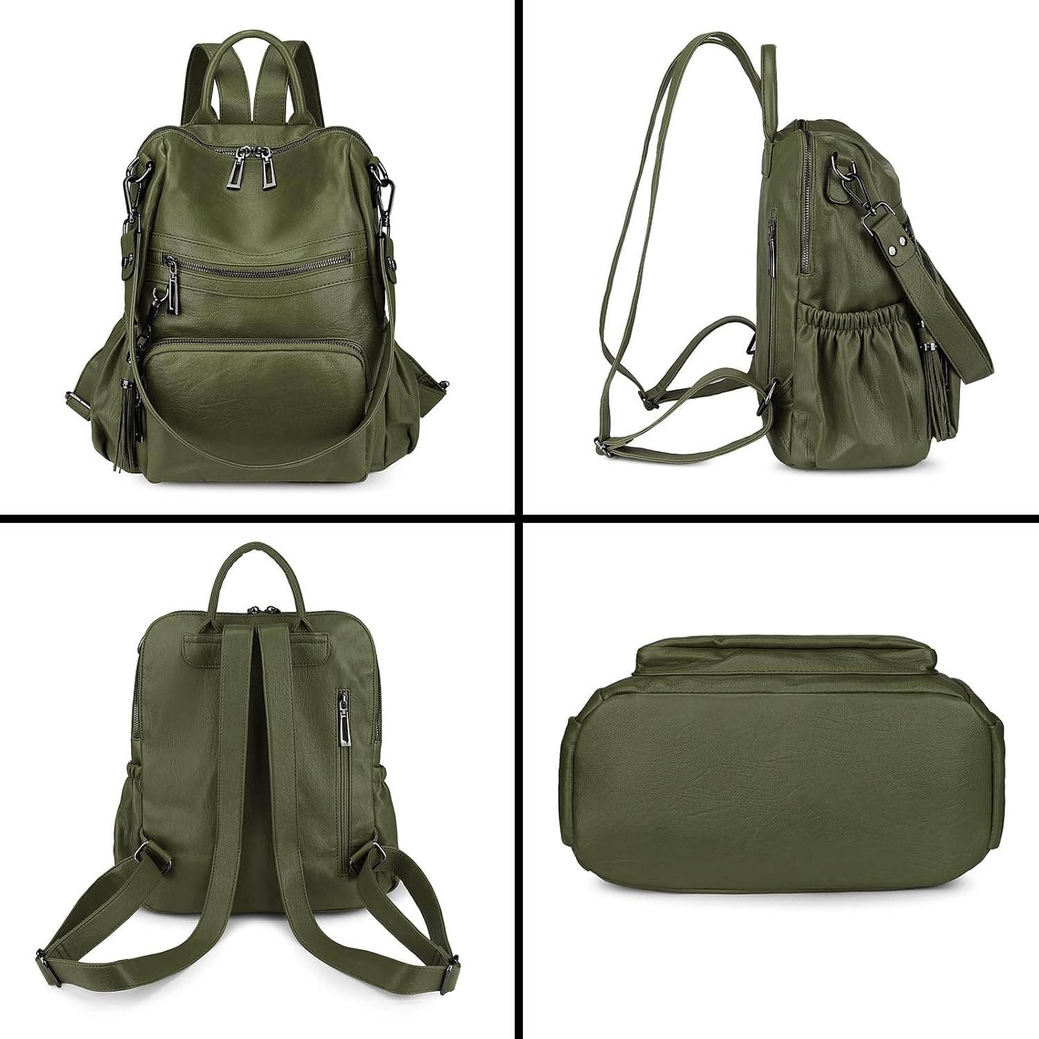 Uromee Backpack Purse for Women Vegan Leather Ladies Fashion Travel Tassel Shoulder Bag Convertible Green bag - Image 5