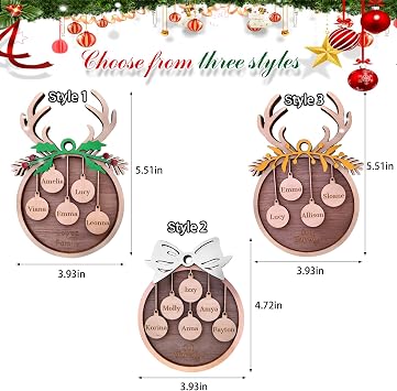Personalized Christmas Ornaments, Personalized Family Names Ornaments Gift, Custom Name Wood Ornament for 2024 Gifts Ideas, Customized Xmas Tree Decor (Reindeer Style)