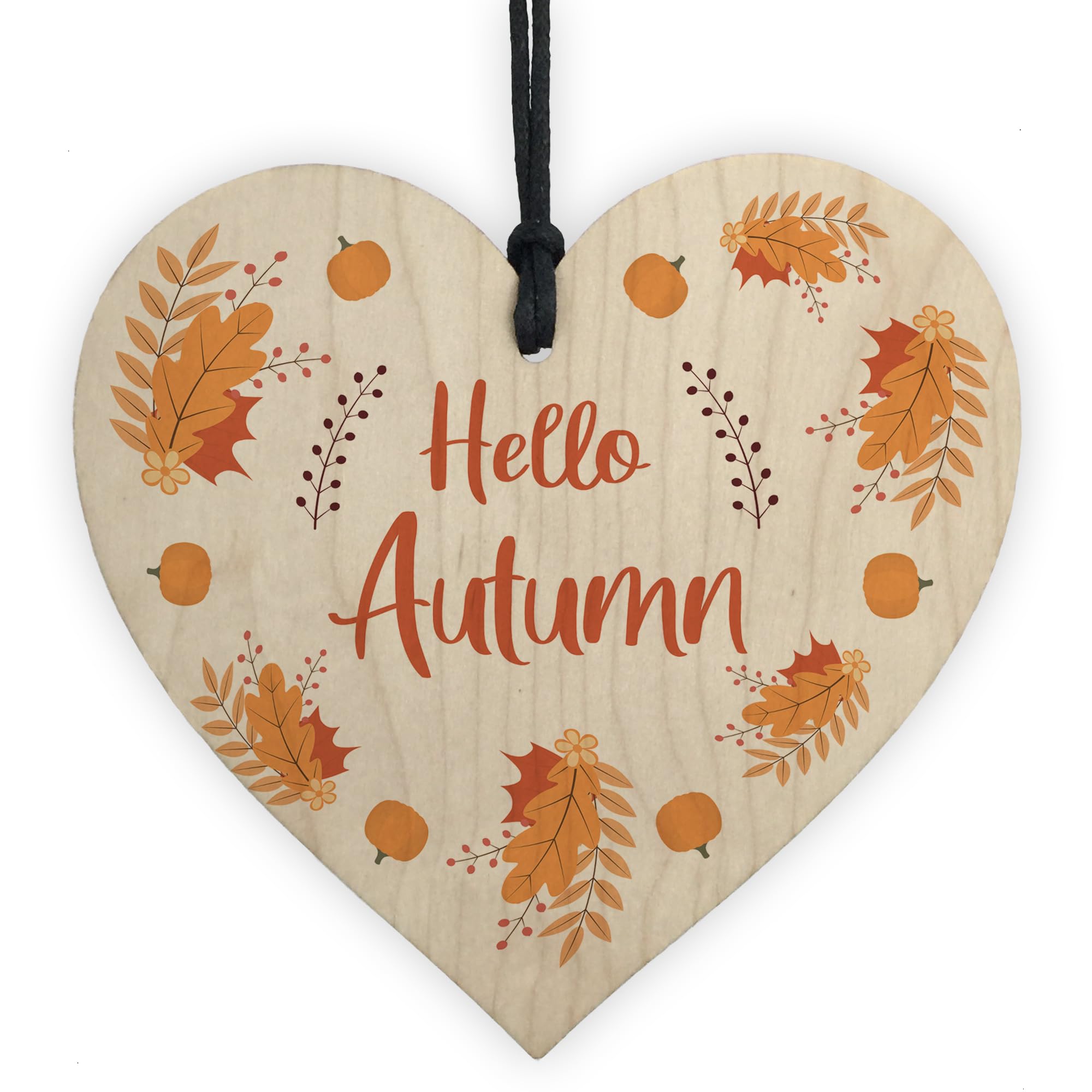 Hello Autumn Sign, Autumn House Decor Wooden Heart Sign Gifts, Pumpkins, Maple Autumn Accessories Decor for Thanksgiving and Autumn Novelty Autumn Gift (Design 4)