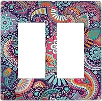 Vista 42 de Cubierta de interruptor de luz basculante de palanca de 2 bandas con textura de tablón rústico, diseño floral de mariposa y margarita