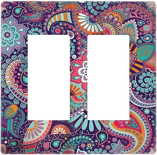 Miniatura 42 de Cubierta de interruptor de luz basculante de palanca de 2 bandas con textura de tablón rústico, diseño floral de mariposa y margarita