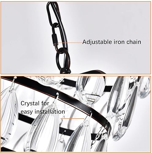 Miniatura 6 de Vinilky Candelabro de cristal, lámpara colgante de granja E12 x 4 base ajustable, cadena ajustable, lámpara de techo de metal vintage para cocina,