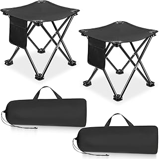 2 Pack Camping Stool 13 Inch Portable Folding Camp Stool with Side Pocket for Camping Fishing Hiking Gardening Outdoor Walking, Foot Stools with Carry Bag, Black
