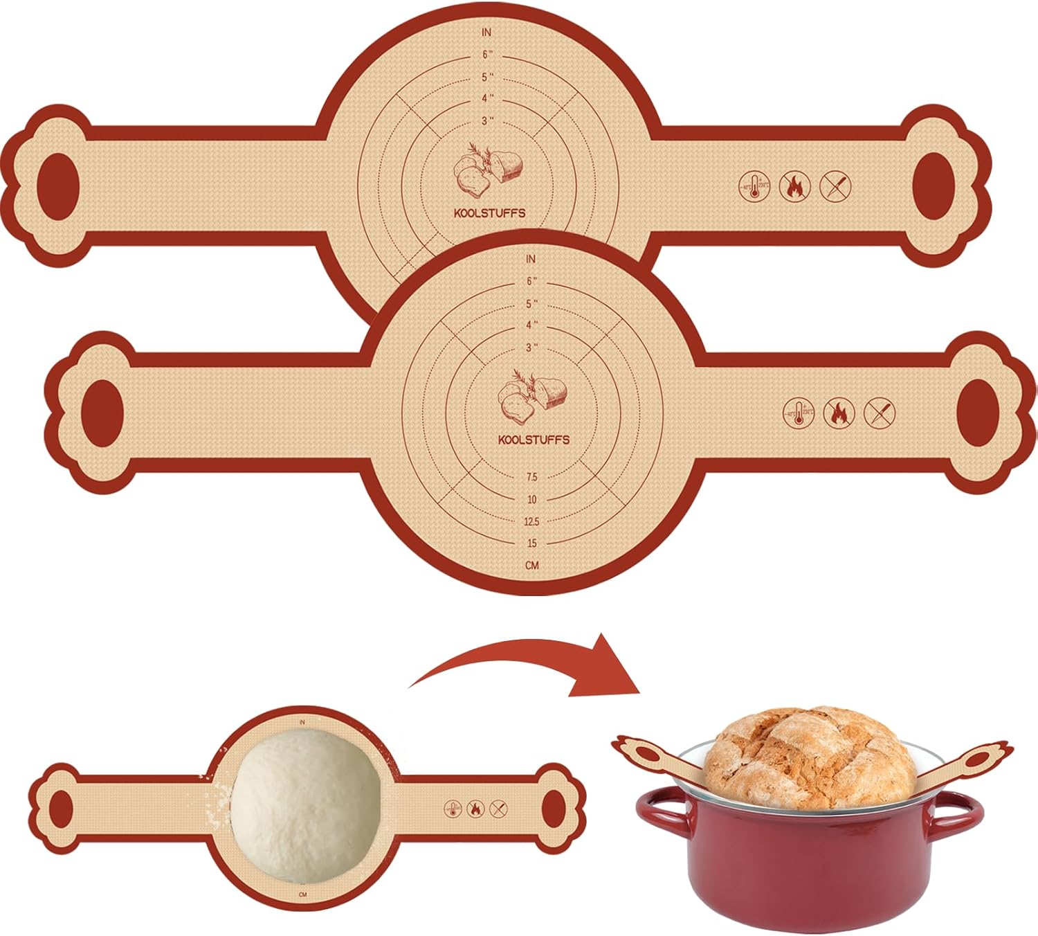 Silicone Sourdough Bread Sling Mat for Dutch Oven, 2 Pack Non-Stick & Easy Clean Reusable sourdough mat, Easy and Stable to Transfer Sourdough Bread, Round