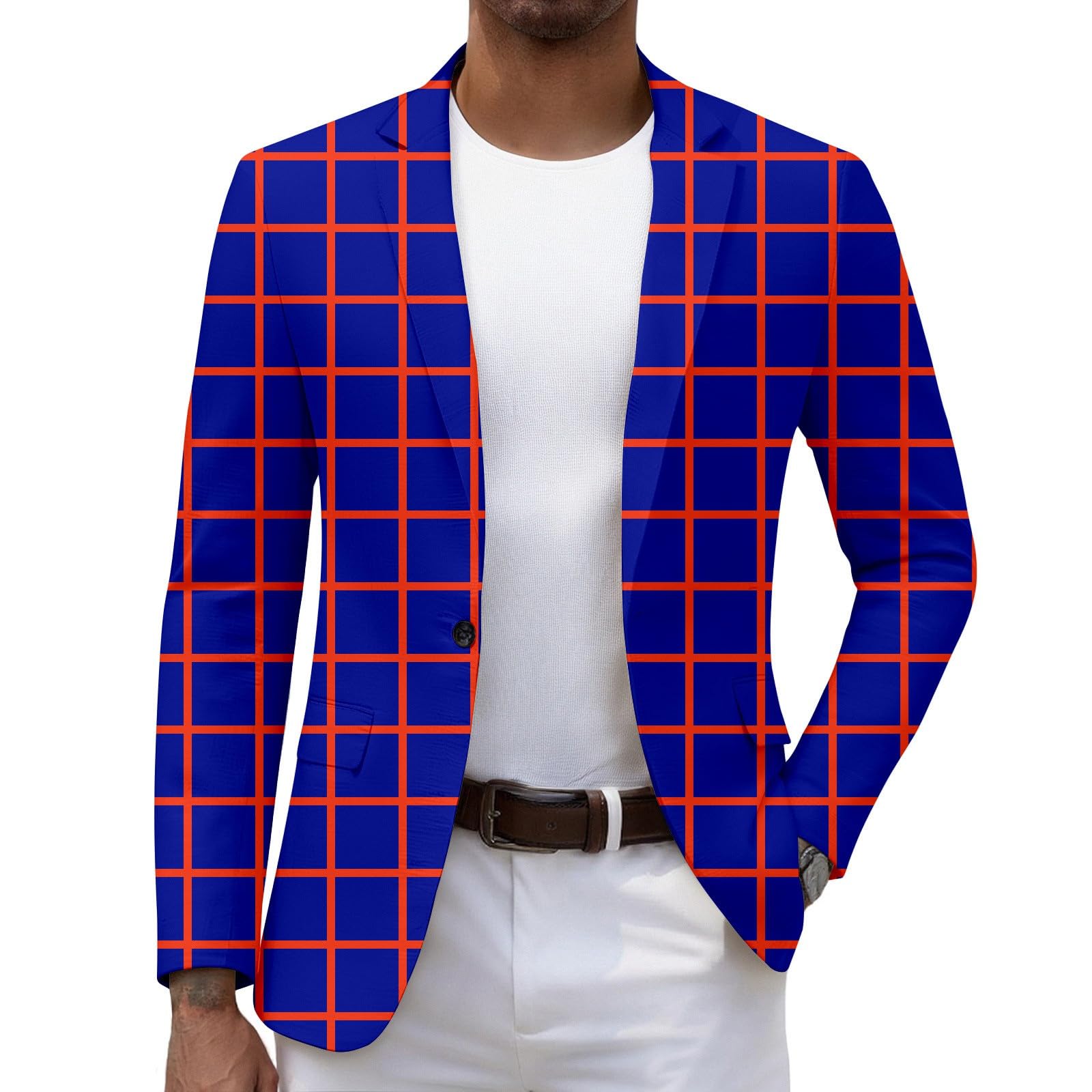 Chaqueta de otoño e invierno para hombre, de manga larga, con solapa y botones estampados a cuadros grandes, informal, a la moda, traje de negocios