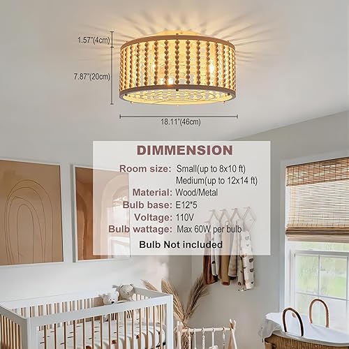 Miniatura 4 de Ventiladores de techo enjaulados con luces, 18 pulgadas, con cuentas de madera, estilo bohemio, con control remoto, perfil bajo, 6 velocidades,