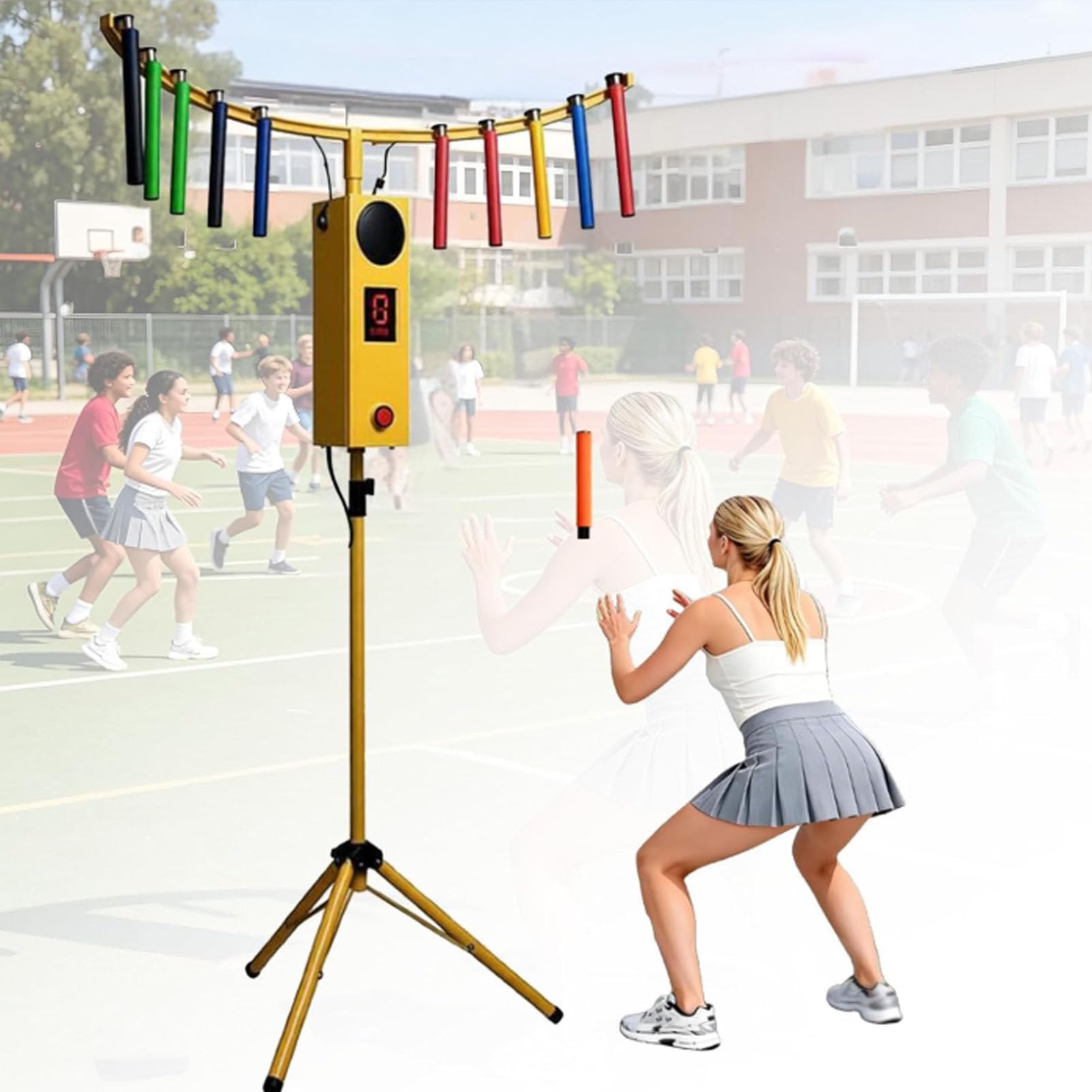 Gra koordynacyjna ręka-oko, wyzwanie zręcznościowe Catching Stick, Reflex Booster na imprezy i rodzinne noce, regulowany statyw w zestawie, zabawa dla wszystkich grup wiekowych